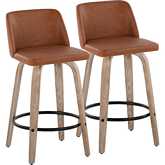 Toriano 26" Swivel Counter Stool in Whitewash Wood & Camel Leatherette (Set of 2)